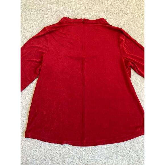 Chicos Travelers Top XL Slinky Stretch Long Sleeve V-Neck Career Gold Chain Red - Picture 6 of 15